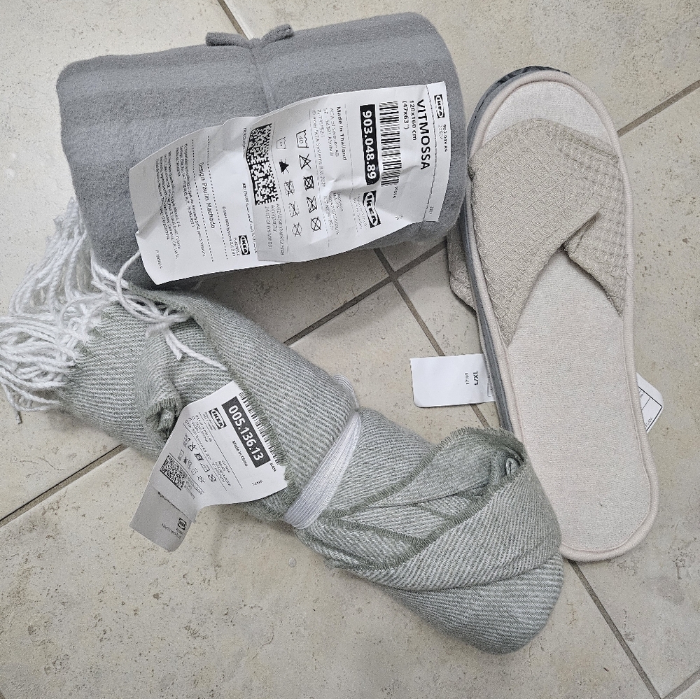 IKEA 2 throws & slippers